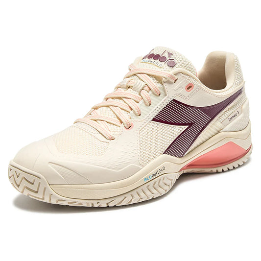 Diadora Women`s Blushield Torneo 3 AG Tennis Shoes Whisper White and Maroon