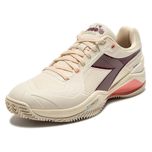 Diadora Women`s Blushield Torneo 3 Clay Tennis Shoes Whisper White and Maroon
