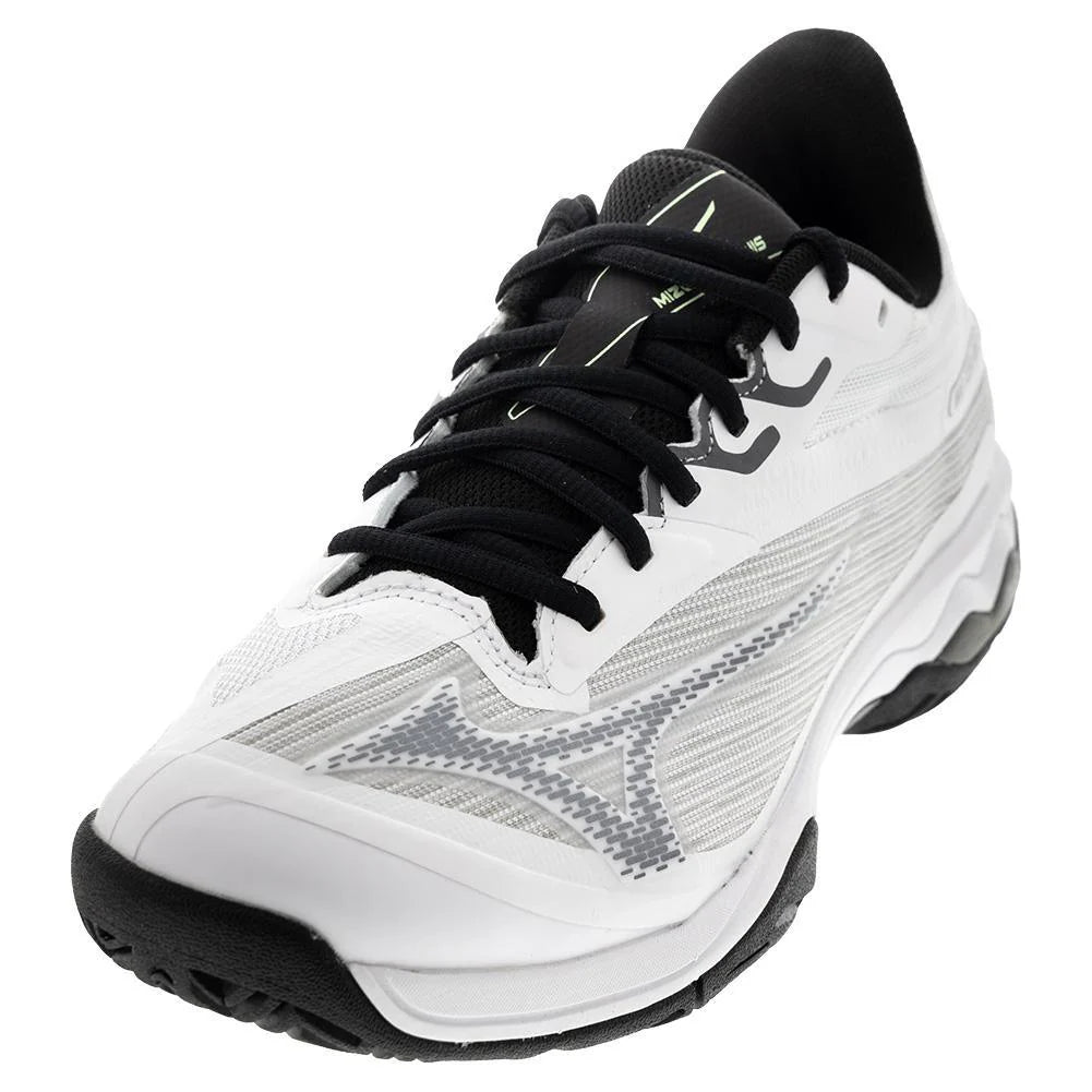 Mizuno Men's Wave Exceed Light 2 AC Tennis Shoes White and Metallic Grey