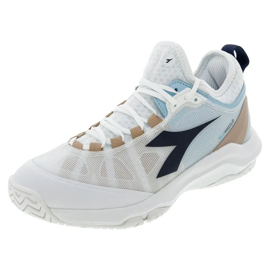 Diadora Women`s Speed Blushield Fly 4 Tennis Shoes White and Blue Corsair