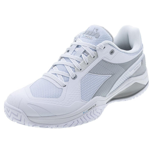 Diadora Women`s Blushield Torneo 3 Tennis Shoes White and Silver