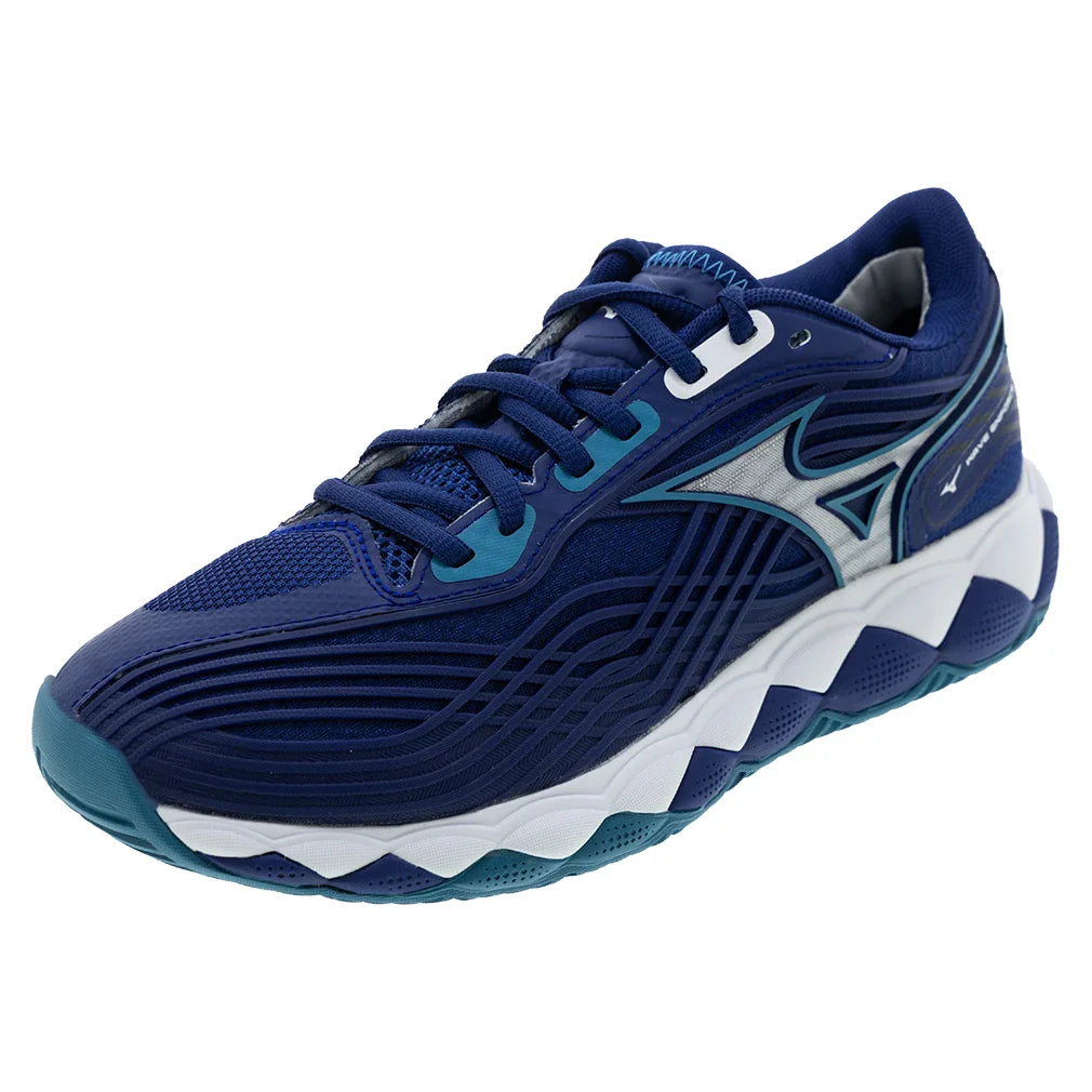 Mizuno Men`s Wave Enforce Tour 2 Tennis Shoes Bellwether Blue and White