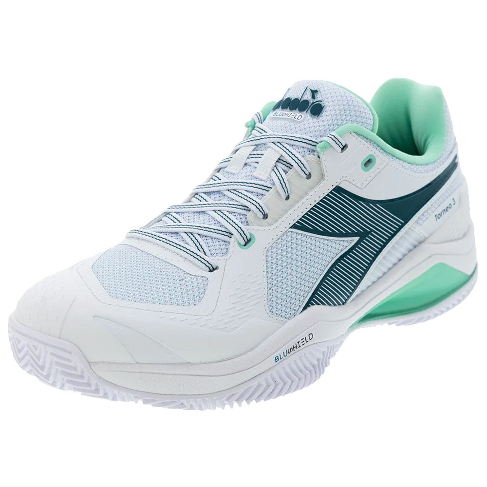Diadora Men's CLAY Court Blushield Torneo 3 Tennis Shoes White/Shaded Spruce