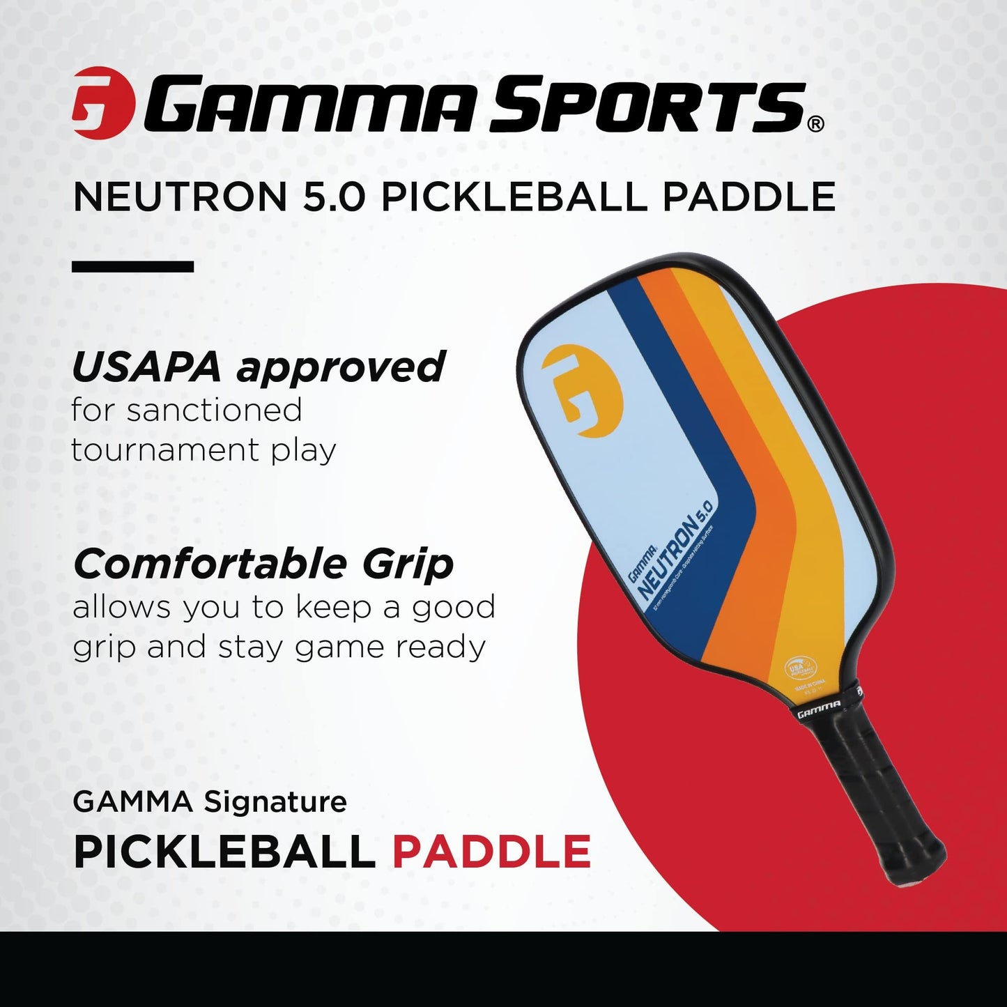 GAMMA Pickleball Paddles, Quantum Series, Micron 5.0, Neutron 5.0, Voltage 5.0, Atomic 5.0, USAPA Approved, Graphite Pickleball Paddle, Polypropylene Core, Honeycomb Grip, Great Feel, More Control
