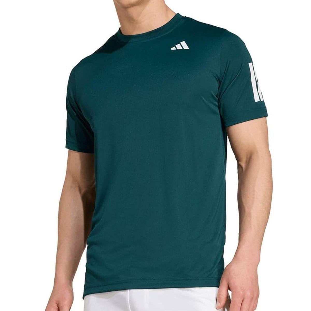 adidas Men's Club 3 Stripe Tee Shirt - Aurora Ivy, Small