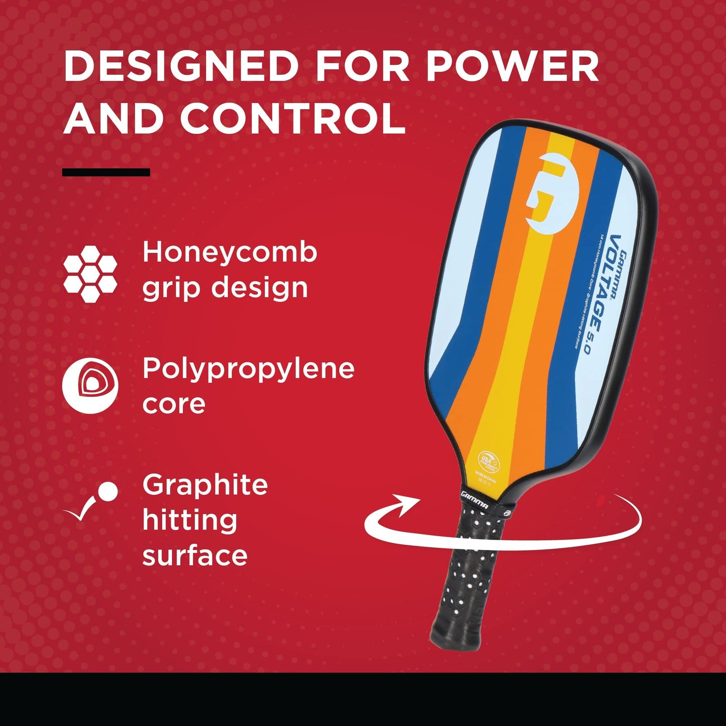 GAMMA Pickleball Paddles, Quantum Series, Micron 5.0, Neutron 5.0, Voltage 5.0, Atomic 5.0, USAPA Approved, Graphite Pickleball Paddle, Polypropylene Core, Honeycomb Grip, Great Feel, More Control