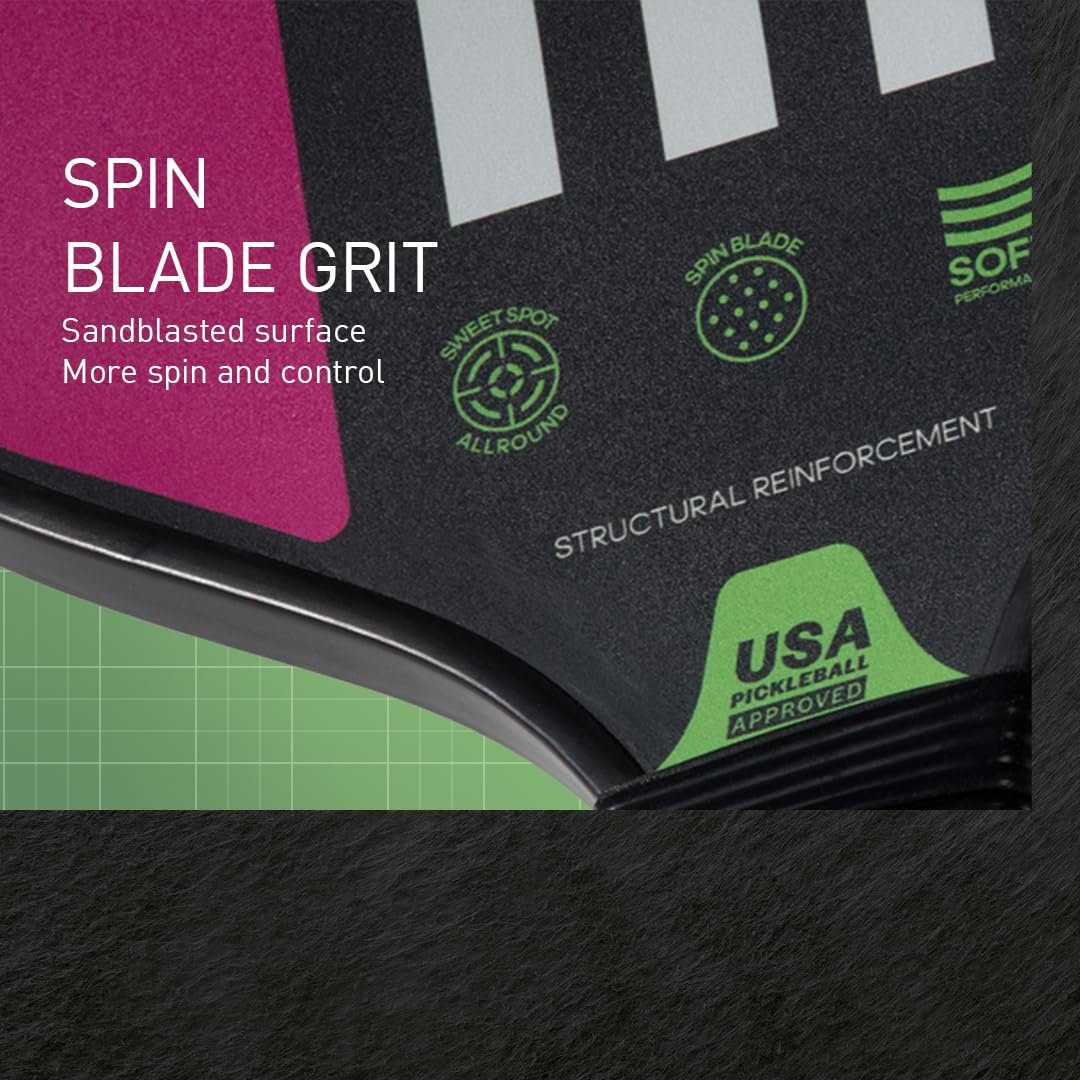 Adidas Match Pickleball Paddle - Fiberglass Surface - Polypropylene Honeycomb Core - Featuring Spinblade Grit - Designed for Beginners - USAPA Approved