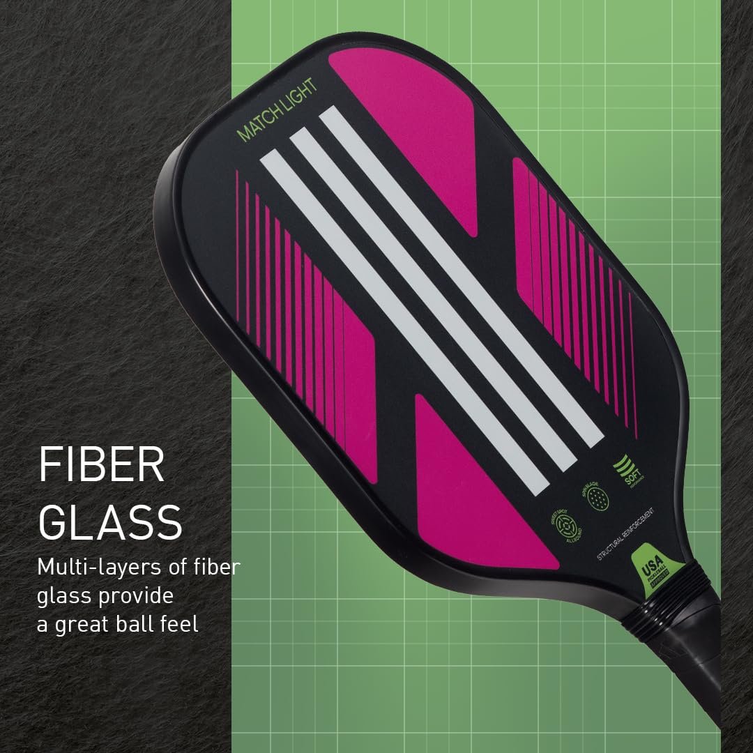 Adidas Match Pickleball Paddle - Fiberglass Surface - Polypropylene Honeycomb Core - Featuring Spinblade Grit - Designed for Beginners - USAPA Approved