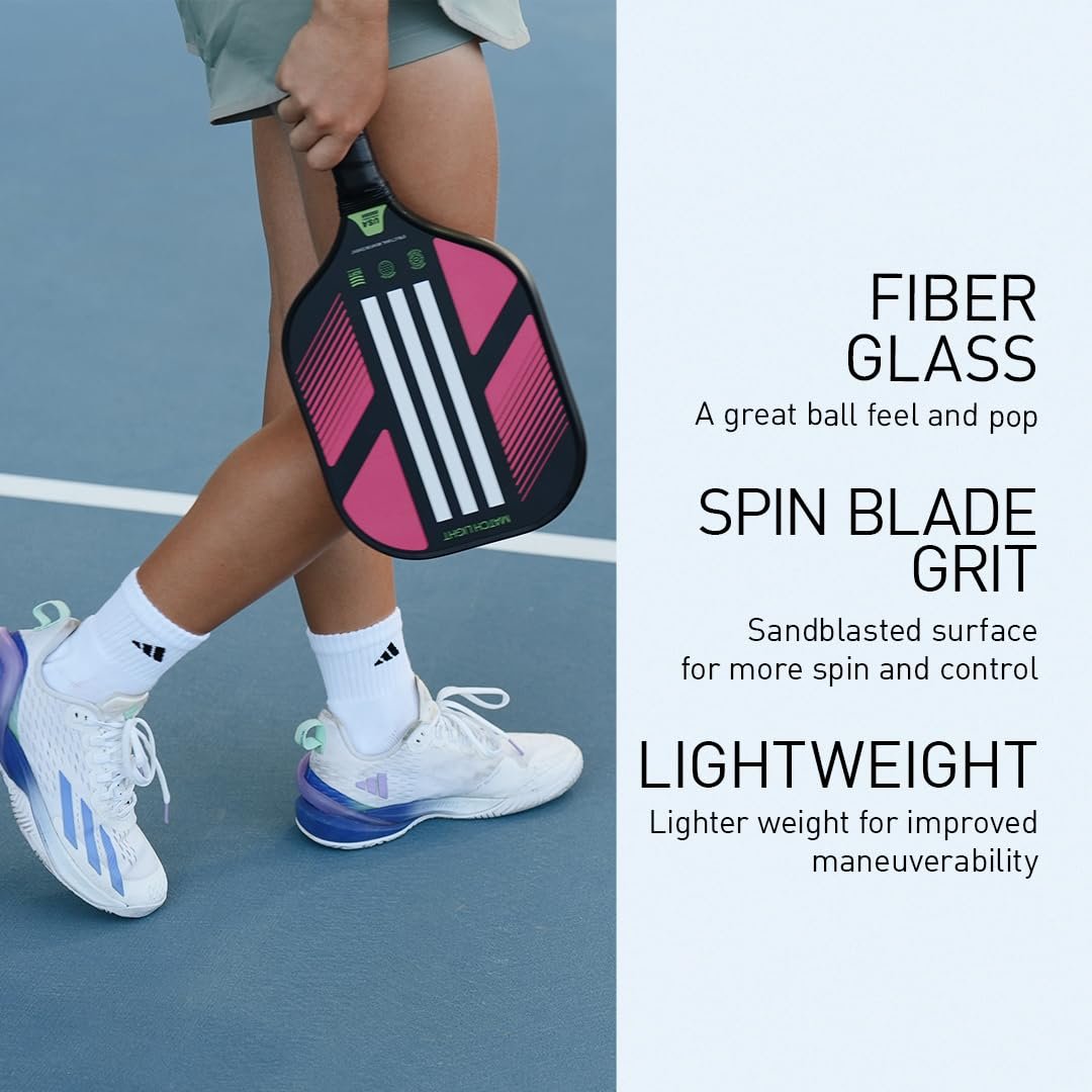 Adidas Match Pickleball Paddle - Fiberglass Surface - Polypropylene Honeycomb Core - Featuring Spinblade Grit - Designed for Beginners - USAPA Approved