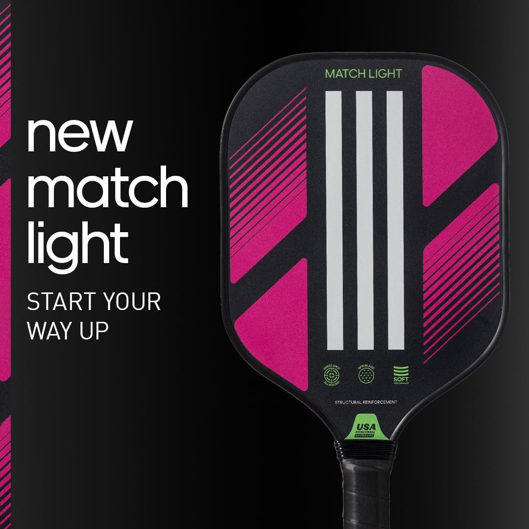 Adidas Match Pickleball Paddle - Fiberglass Surface - Polypropylene Honeycomb Core - Featuring Spinblade Grit - Designed for Beginners - USAPA Approved