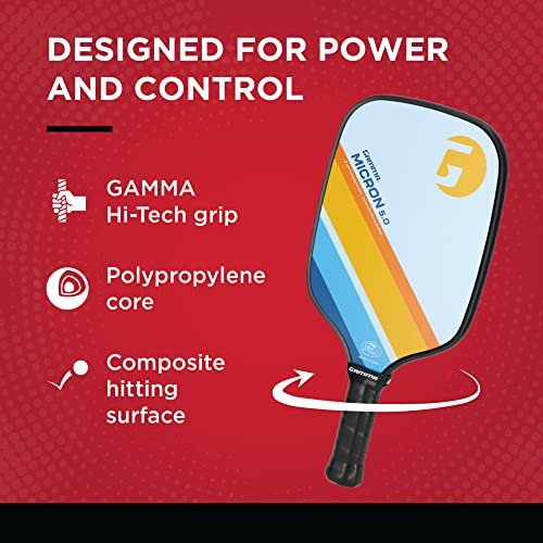 GAMMA Pickleball Paddles, Quantum Series, Micron 5.0, Neutron 5.0, Voltage 5.0, Atomic 5.0, USAPA Approved, Graphite Pickleball Paddle, Polypropylene Core, Honeycomb Grip, Great Feel, More Control