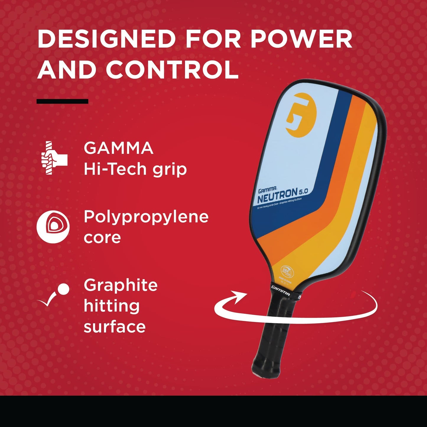 GAMMA Pickleball Paddles, Quantum Series, Micron 5.0, Neutron 5.0, Voltage 5.0, Atomic 5.0, USAPA Approved, Graphite Pickleball Paddle, Polypropylene Core, Honeycomb Grip, Great Feel, More Control