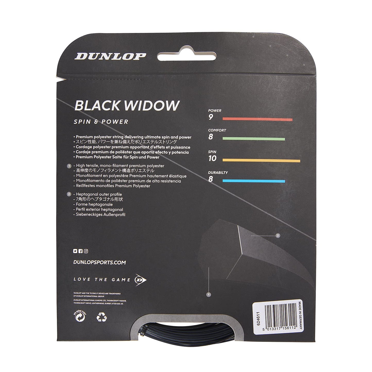 Dunlop Sports Black Widow Tennis String,17g