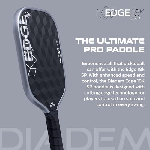 Diadem Sports, Edge 18K SP Pickleball Paddle, 18K Raw Carbon Face, Speed, Control, Spin, 14 mm Polymer Honeycomb Core, Fast Reloads and Quick Reactions, Silver
