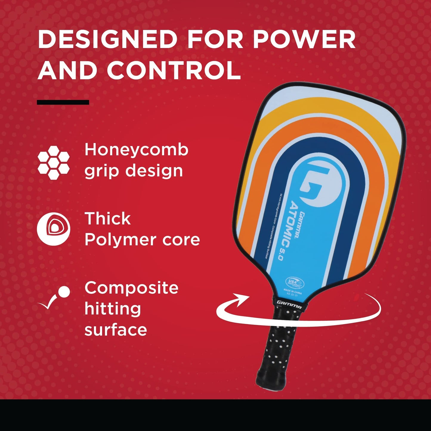 GAMMA Pickleball Paddles, Quantum Series, Micron 5.0, Neutron 5.0, Voltage 5.0, Atomic 5.0, USAPA Approved, Graphite Pickleball Paddle, Polypropylene Core, Honeycomb Grip, Great Feel, More Control