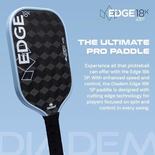 Diadem Sports, Edge 18K SP Pickleball Paddle, 18K Raw Carbon Face, Speed, Control, Spin, 14 mm Polymer Honeycomb Core, Fast Reloads and Quick Reaction (Arctic Mist)