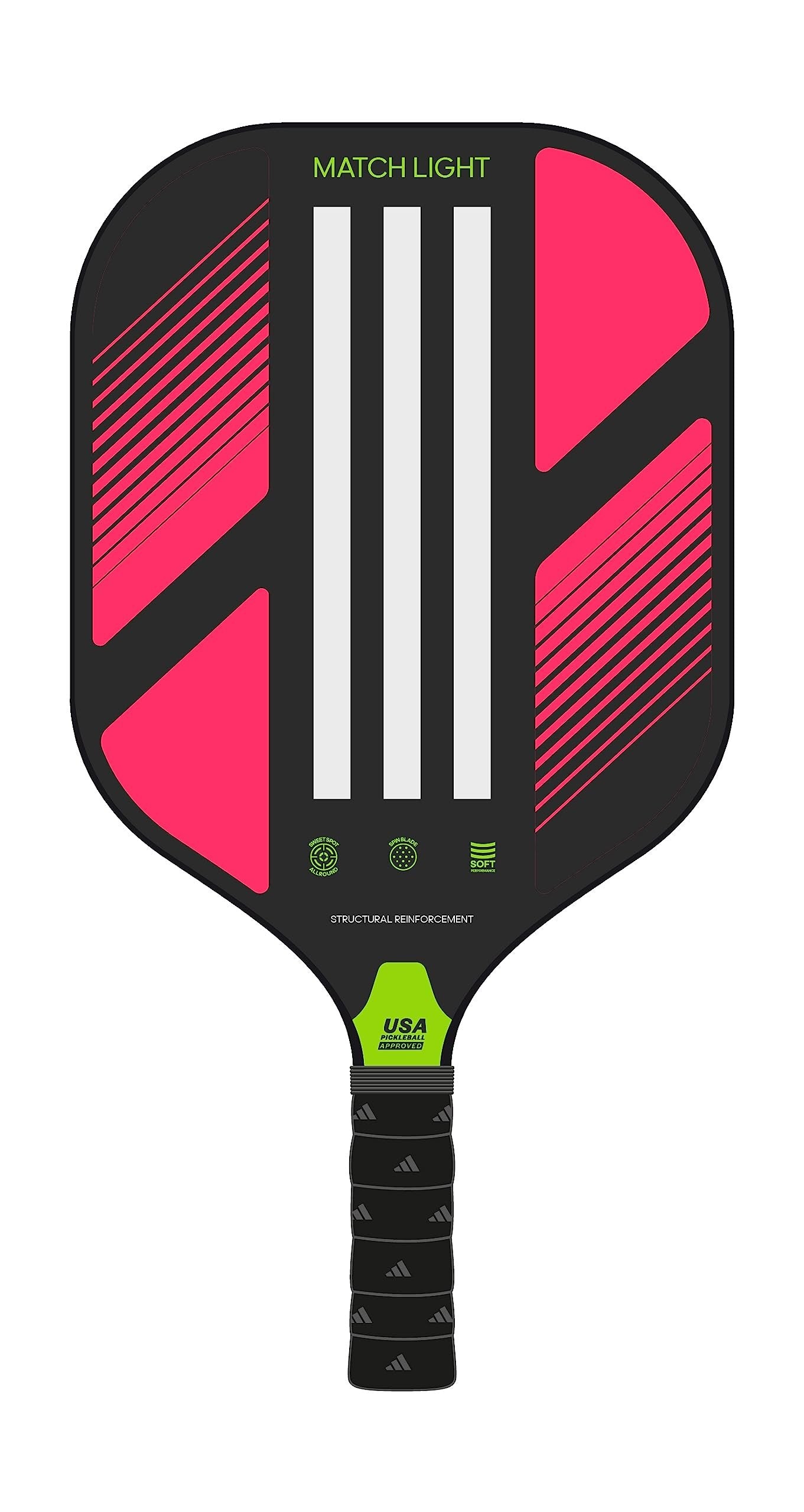 Adidas Match Pickleball Paddle - Fiberglass Surface - Polypropylene Honeycomb Core - Featuring Spinblade Grit - Designed for Beginners - USAPA Approved