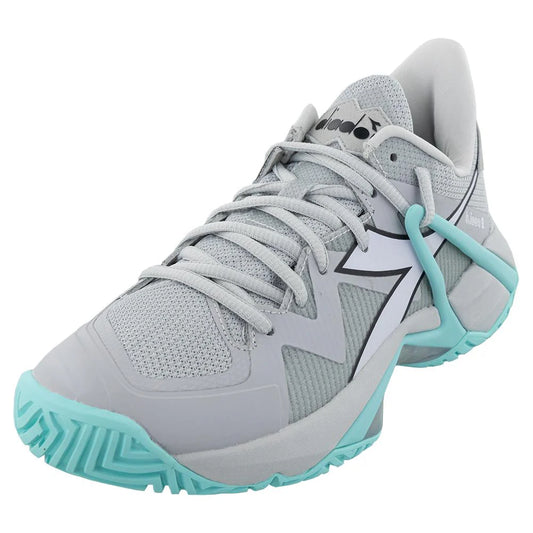 Diadora Women's B.Icon 2 AG Tennis Shoes Silver DD and Aruba Blue