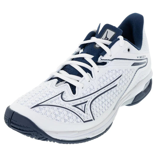 Mizuno Men's Wave Exceed Tour 6 AC Tennis Shoes White and Dress Blue