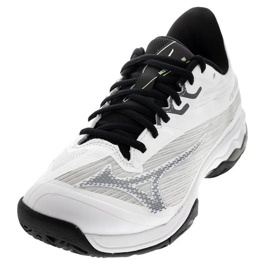 Mizuno Men's Wave Exceed Light 2 AC Tennis Shoes White and Metallic Grey