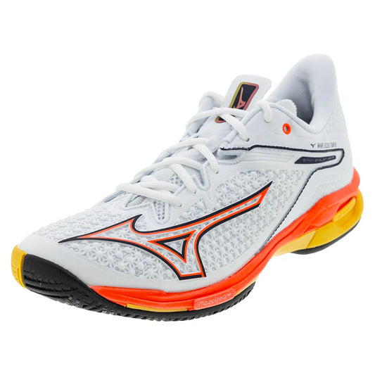 Mizuno Men`s Wave Exceed Tour 6 AC Tennis Shoes White and Fiery Coral