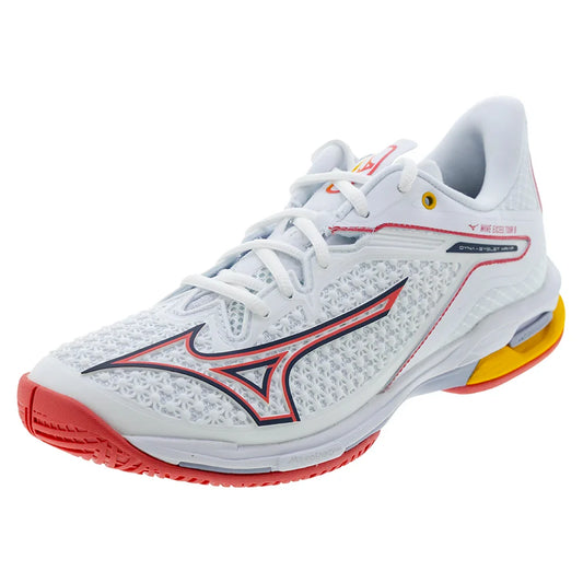 Mizuno Women`s Wave Exceed Tour 6 AC Tennis Shoes White and Calypso Coral