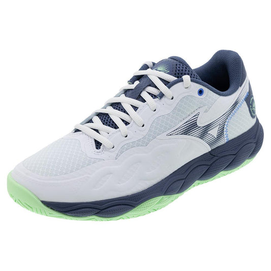 Mizuno Men`s Wave Enforce Court Tennis Shoes White and Vintage Indigo