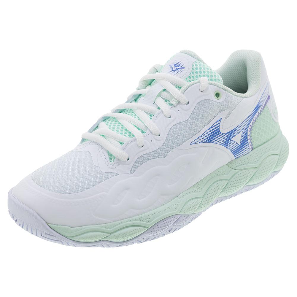 Mizuno Women`s Wave Enforce Court Tennis Shoes White and Frontier Blue