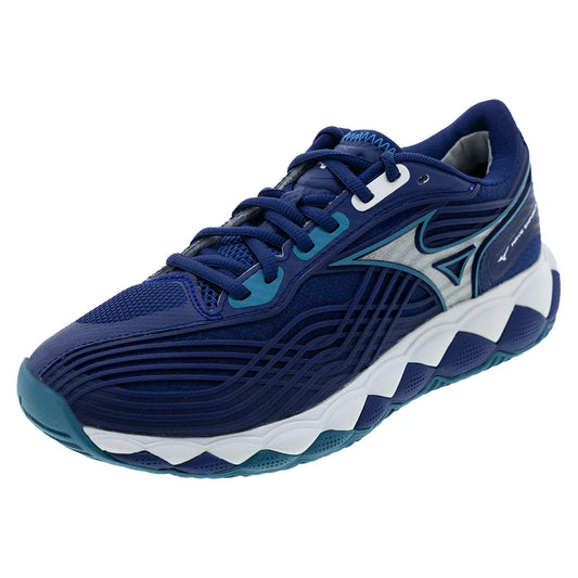Mizuno Men`s Wave Enforce Tour 2 Tennis Shoes Bellwether Blue and White