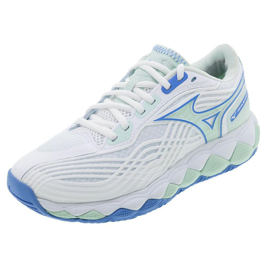 Mizuno Women`s Wave Enforce Tour 2 Tennis Shoes White and Frontier Blue