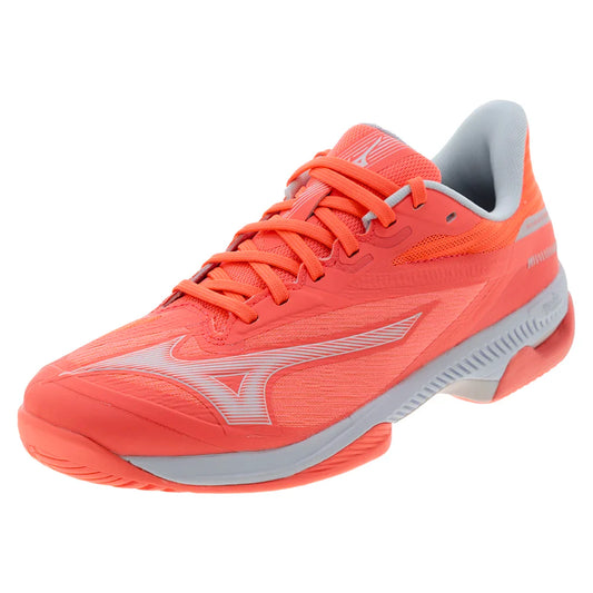 Mizuno Women`s Wave Exceed Court AC Tennis Shoes Striking Coral and White