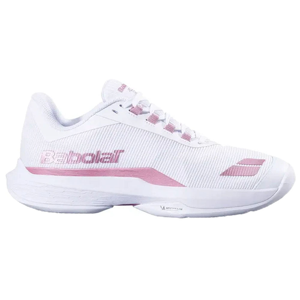 Babolat Women's CLAY Court Jet Tere 2 Tennis Shoes White and Gold Pink