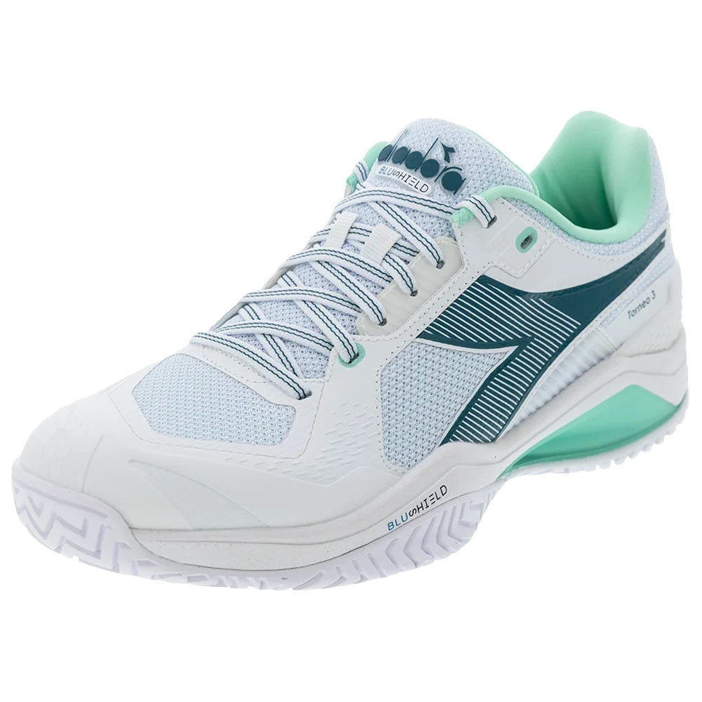 Diadora Men's Blushield Torneo 3 Tennis Shoes White/Shaded Spruce