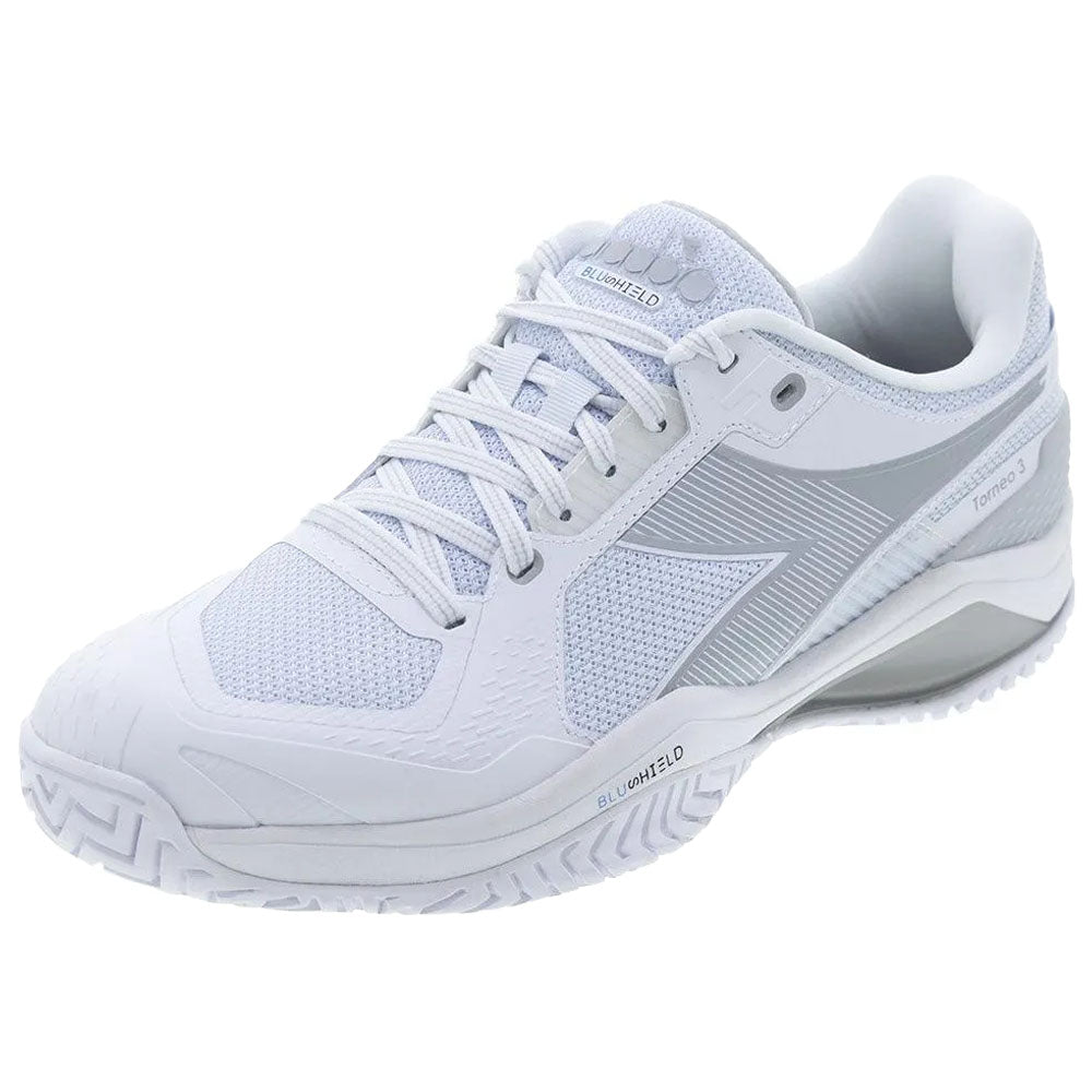 Diadora Men's Blushield Torneo 3 Tennis Shoes White/Silver