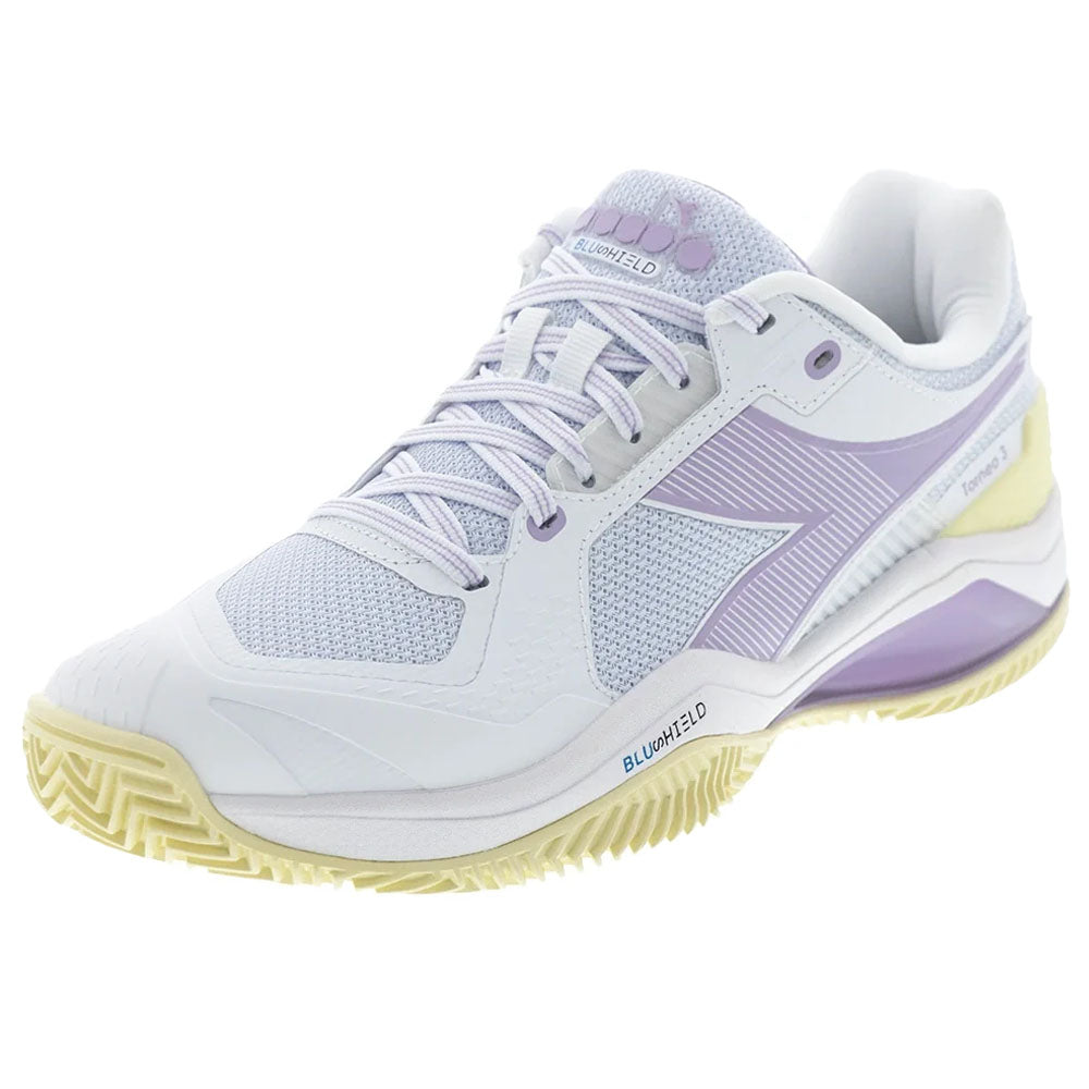 Diadora Women's CLAY Court Blushield Torneo 3 Tennis Shoes White/Orchid Bloom