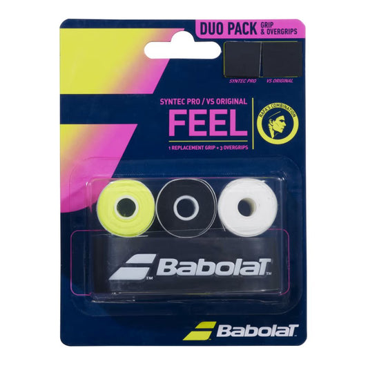 Babolat Pack Syntec Pro + VS Original X3 Tennis Grip , Black - Yellow - White
