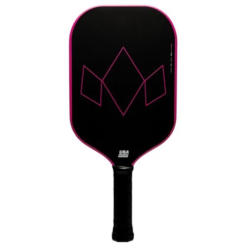 Diadem Warrior V2 Pickleball Paddle – Liquid Carbon Fiber Edgeless Design, Etched Face for Lasting Spin, 19MM Thick, 3 Layer Construction (Pink)