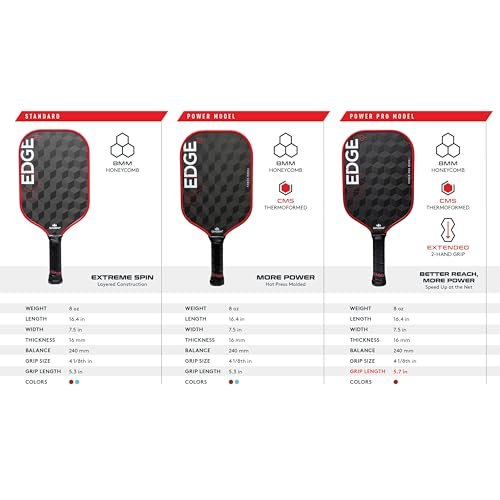 Diadem Edge 18K Power Pickleball Paddle USAPA Approved | 18K Carbon Fiber Face for Spin & Control | 16mm Control Paddle (Red)