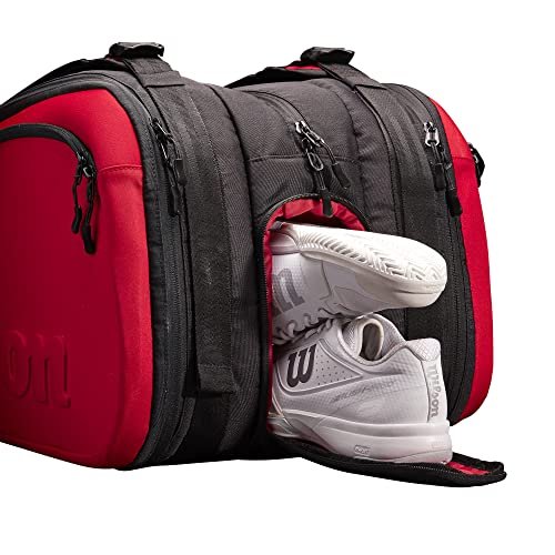 WILSON Clash V2 Super Tour Tennis Racket Bag - Red/Black, Holds up to 15 Rackets