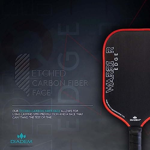 Diadem Warrior Edge Pickleball Paddle | Etched Carbon Face for Max Spin, 16mm Aero Guard, Comfort Max Grip, 16mm Honeycomb Core, Midweight 8oz | Indoor/Outdoor | USAPA Approved, Pink