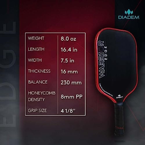 Diadem Warrior Edge Pickleball Paddle | Etched Carbon Face for Max Spin, 16mm Aero Guard, Comfort Max Grip, 16mm Honeycomb Core, Midweight 8oz | Indoor/Outdoor | USAPA Approved, Pink