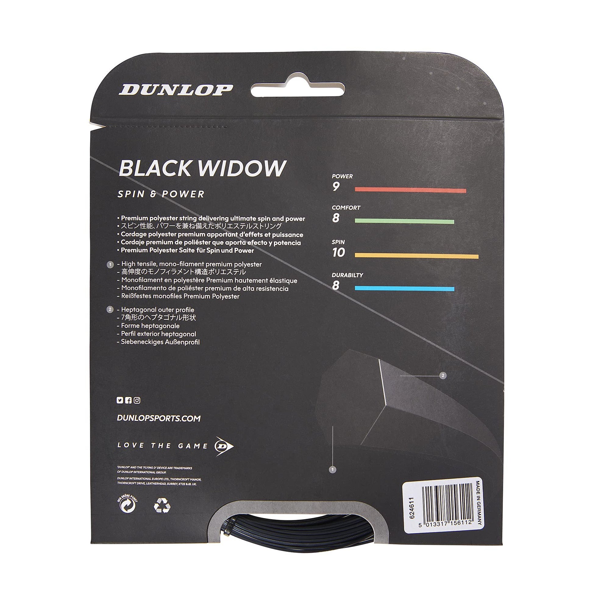 Dunlop Black Widow Tennis String, 16g
