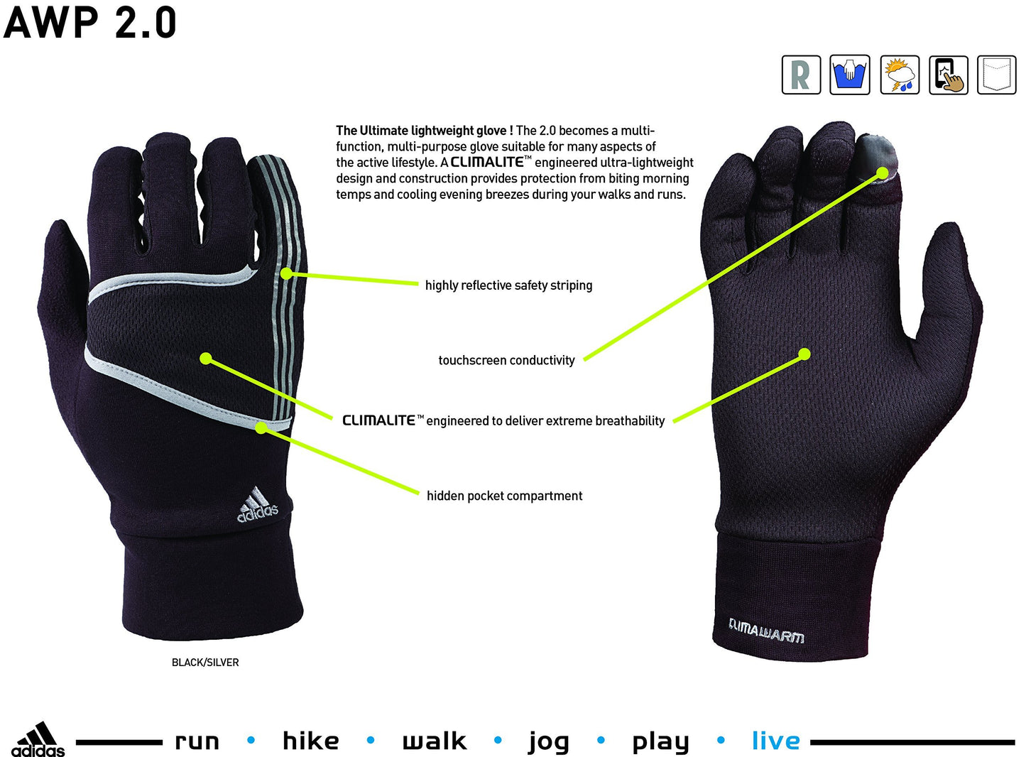 Adidas Women's AWP 2.0 Gloves, Black/Silver, Large