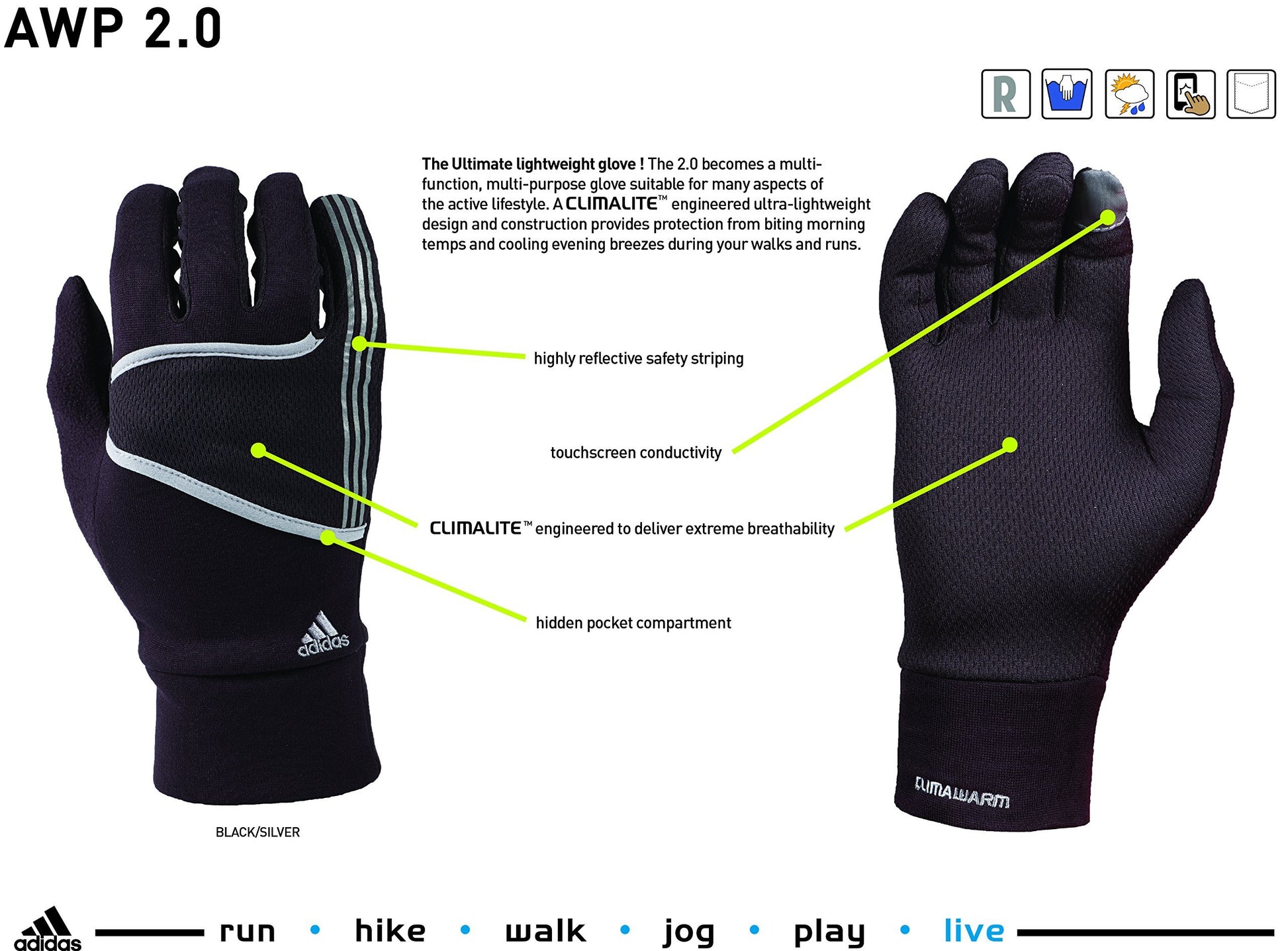 Adidas Women's AWP 2.0 Gloves, Black/Silver, Large