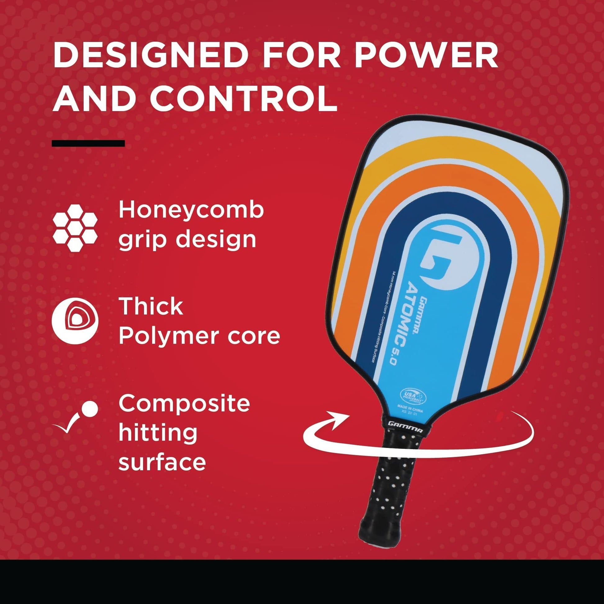 GAMMA Pickleball Paddles, Quantum Series, Micron 5.0, Neutron 5.0, Voltage 5.0, Atomic 5.0, USAPA Approved, Graphite Pickleball Paddle, Polypropylene Core, Honeycomb Grip, Great Feel, More Control