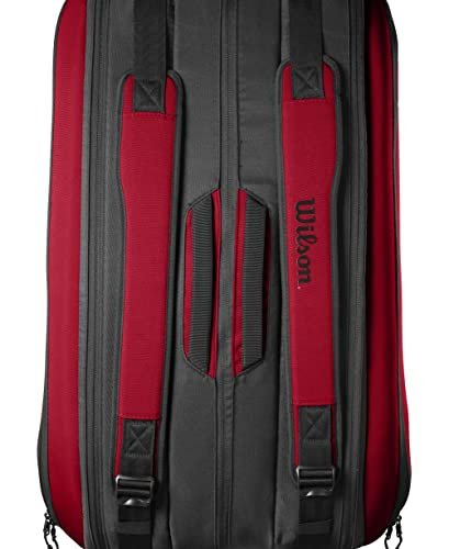 WILSON Clash V2 Super Tour Tennis Racket Bag - Red/Black, Holds up to 15 Rackets