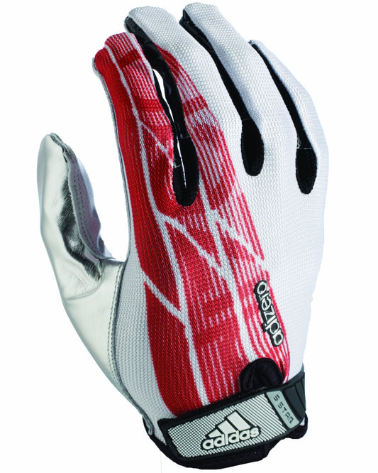 Adidas Adizero 5-Star Football Receiver Gloves, 2X-Large, White/Red/Silver
