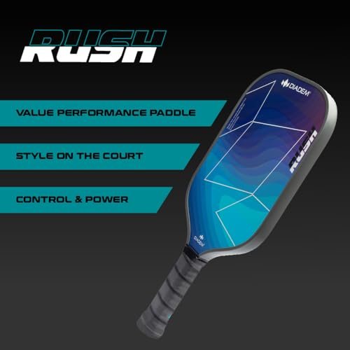 Diadem Rush Pickleball Paddle | USAPA Approved | Lightweight Fiberglass 16mm Paddle with Fiberglass Surface for Spin & Control | Marine Teal